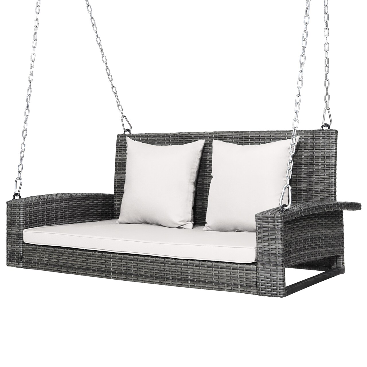 Costway 2-Person Patio PE Wicker Hanging Porch Swing Bench Chair with Cushion